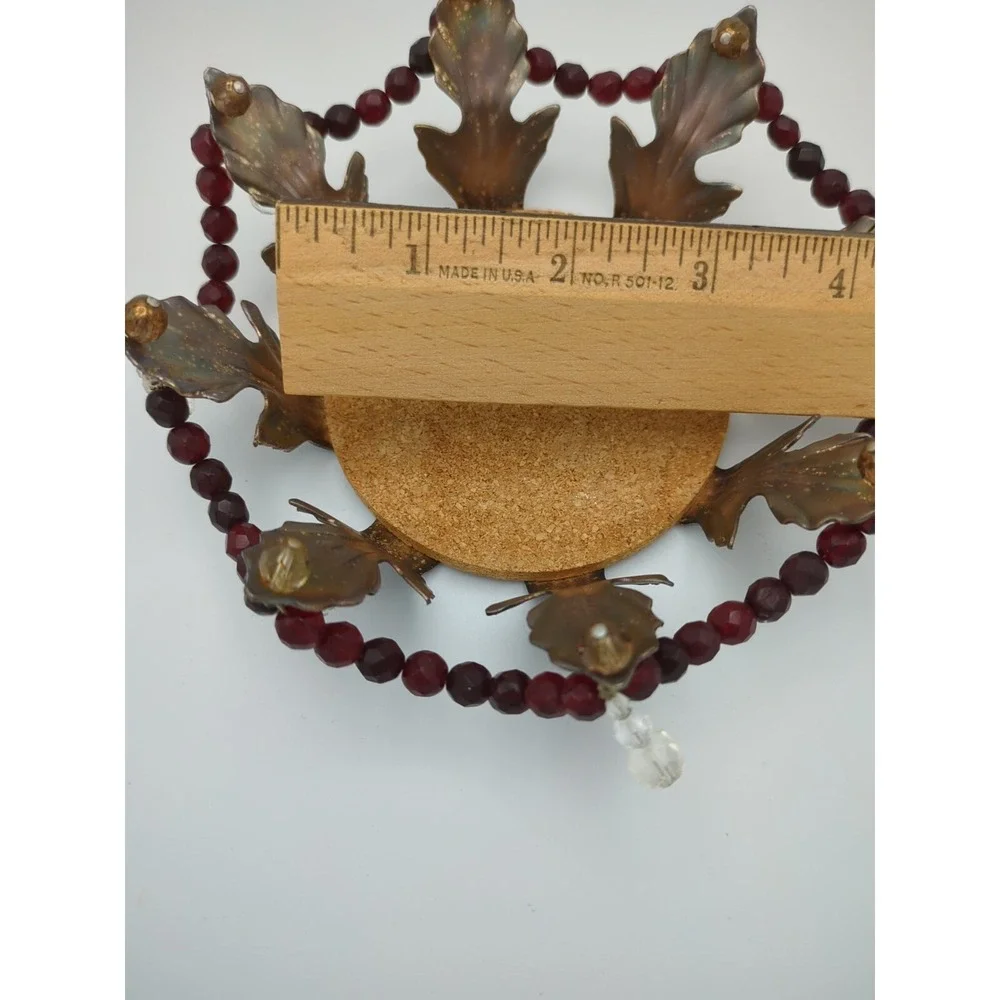 Vtg Wine Bottle Coaster Faceted Red Clear Beads Holiday‎ Table Gothic Setting